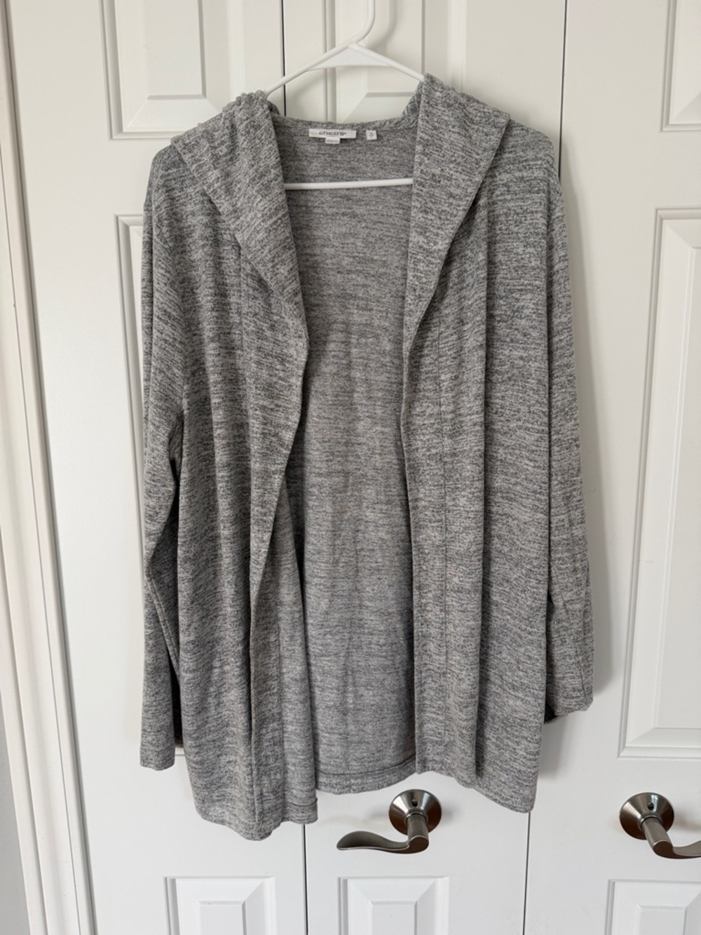Chico's Heather Gray Open-Front Hooded Cardigan